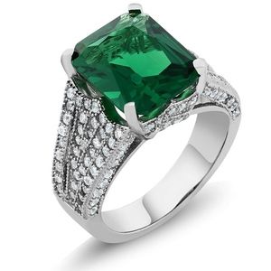 Green Emerald 925 Sterling Silver Women's Ring